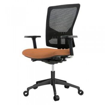 Silla oficina rd937-5 respaldo malla negra y asiento tapizado naranja, brazos incluidos