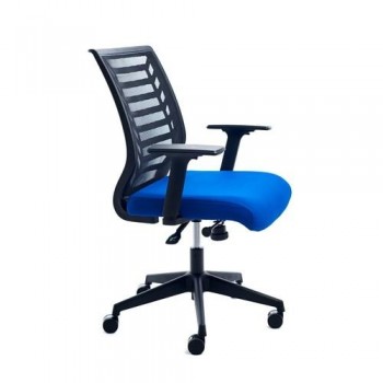 Silla oficina rd907-3 respaldo malla negra y asiento tapizado azul brazos regulables incluidos