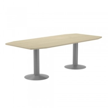 MESA REUNION ROCADA 220X100 cm. PIES DE COLUMNA PLATA TABLERO HAYA CLARO