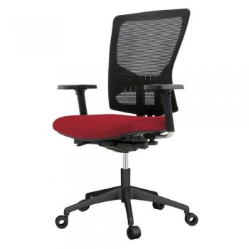 Silla oficina rd937-2 respaldo malla negra y asiento tapizado rojo, brazos incluidos