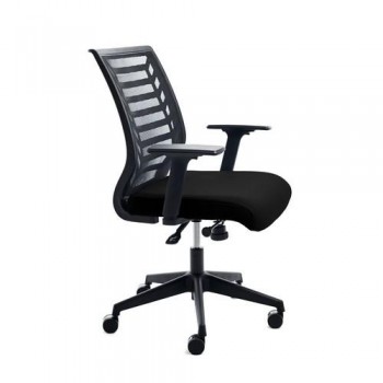 Silla oficina rd907-4 respaldo malla negra y asiento tapizado negro, brazos regulables incluidos