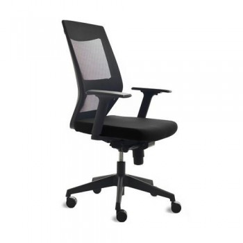 Silla oficina rd908-4 respaldo malla negra y asiento tapizado negro con sistema sincro, brazos regulables incluidos