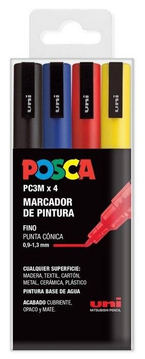 ROTULADOR POSCA PC3M ESTUCHE 4 COLORES BASICO