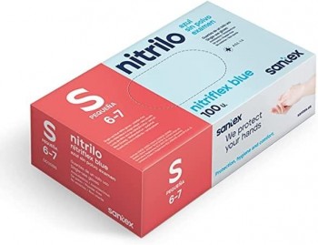 Santex Nitriflex Blue Pack de 100 Guantes de Nitrilo para Examen Talla S - 3.5 gramos - Sin Polvo - Libre de Latex - No Esterile