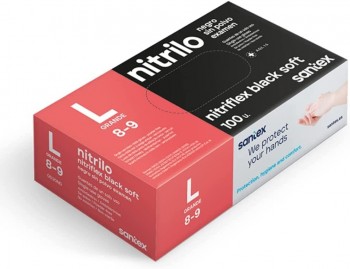 Santex Nitriflex Black Soft Pack de 100 Guantes de Nitrilo para Examen Talla L - 3.5 gramos - Sin Polvo - Libre de Latex - No Es