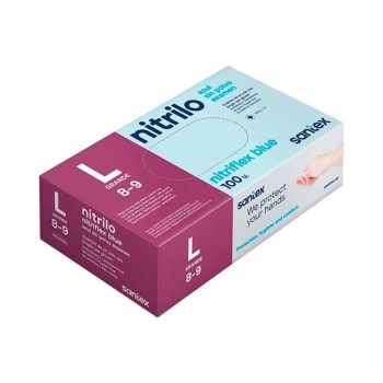 Santex Nitriflex Blue Pack de 100 Guantes de Nitrilo para Examen Talla L - 3.5 gramos - Sin Polvo - Libre de Latex - No Esterile