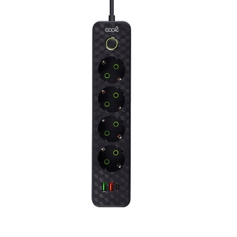CABLE REGLETA  7SALIDAS Y 4 ENCHUFE 2 USB 1 TIPOCCON INTERRUPTOR NEGRO